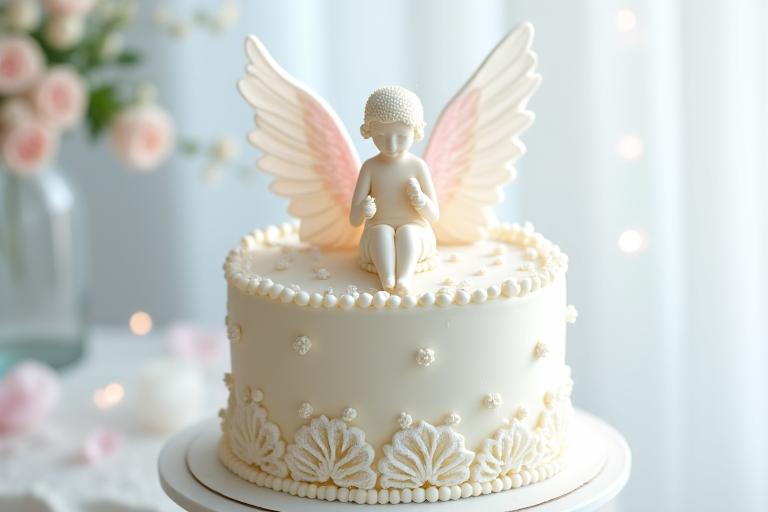 Gâteau de baptême blanc et or avec décorations délicates